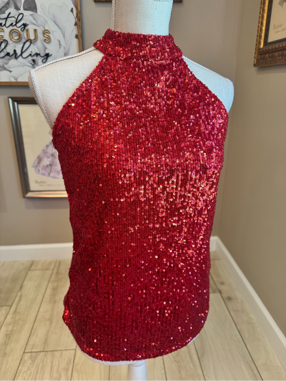 NWT! Cable & Gauge Red Full Sequin Halter Camisole